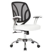 OSP Home Furnishings EM69203C-U11 Screen Back Chair with Chrome Padded Arms and Dual Wheel Carpet Casters in White Faux Leather
